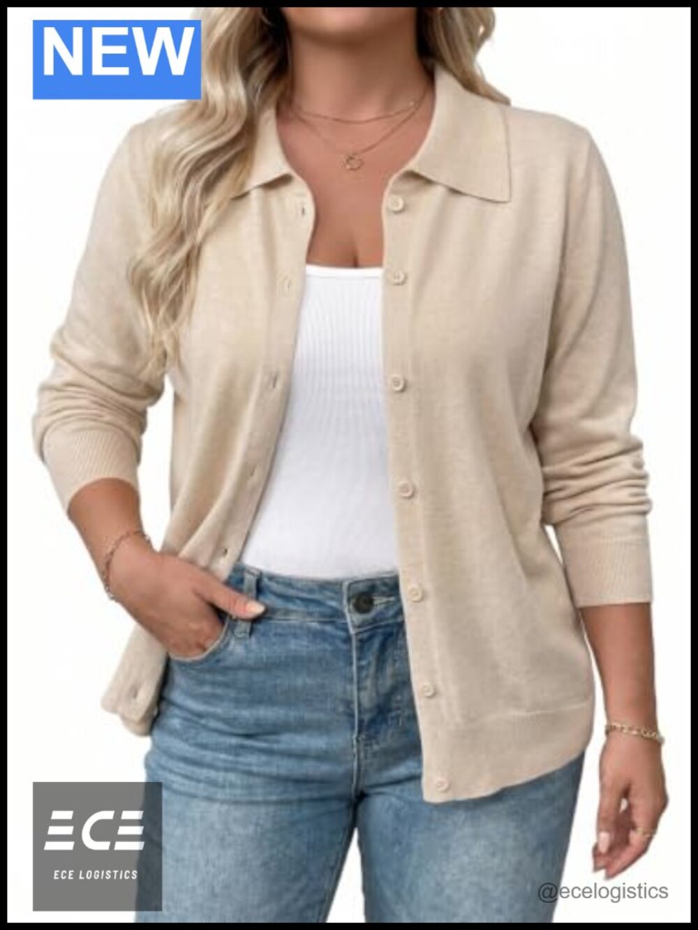 Plus Size Open Front Cardigan Button Down Long Sleeve Knit Sweater